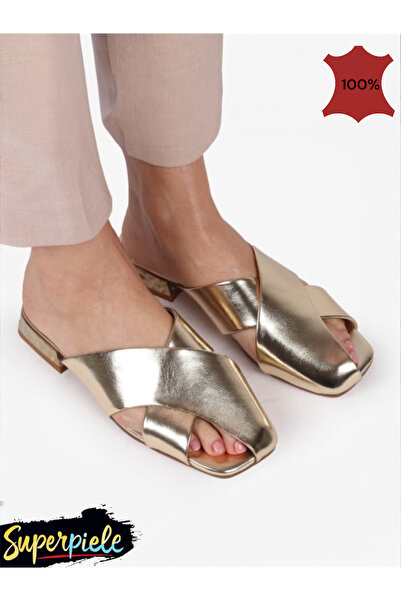 ANGEL BLUE Women's leather slippers with partially closed toe-3 culori