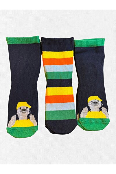 Fil Kids Erkek Bebek Kışlık Çorap Pamuklu Kumaş 3'Lü Fok Balığı Desenli Laciv...