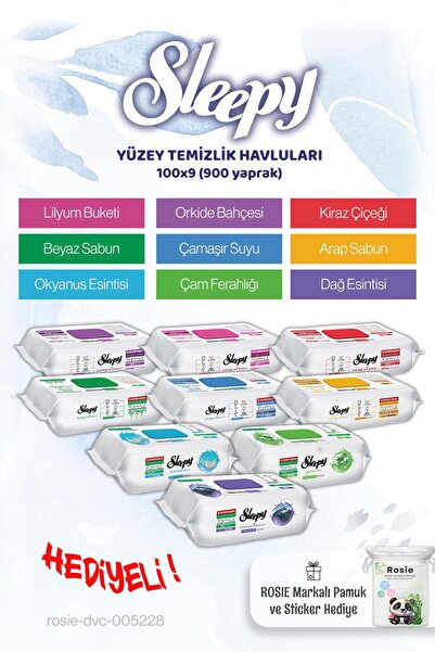 ROSIE عائلة سليبي ميجا لتنظيف الأسطح 9 × 100 (900 ورقة) وهدية قطنية