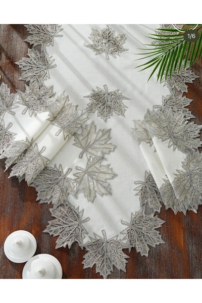 Madamca Tereza Gardenya(Linen) French Lace 5-Piece Runner Set Living Room Set Tablecloth