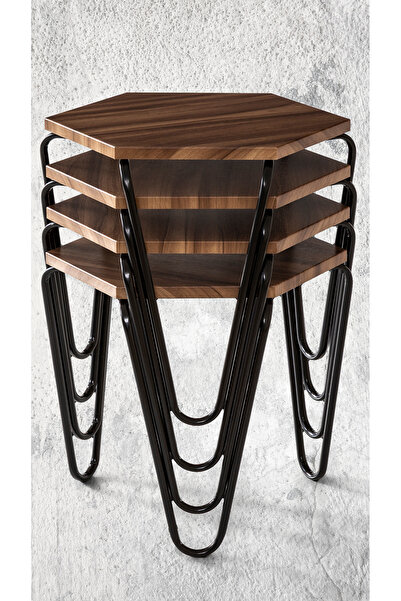 Veys Sehpa SİYAH AYAKLI - STATİK 4 LÜ PİRAMİT ZİGON SEHPA - ceviz