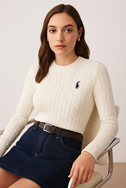 Noi Belis Horse Embroidered Hair Braid Detailed Thin Knitwear Sweater Aw25Kz0117