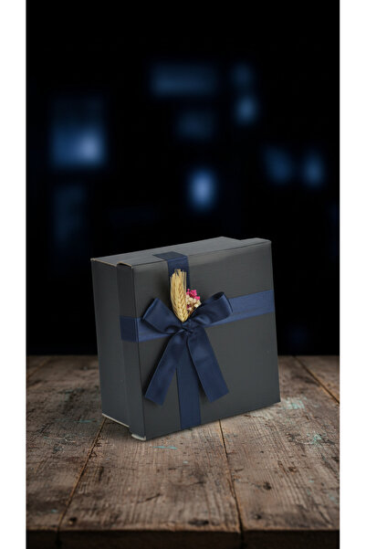 ADENZ Hediye Kutusu Siyah- Kırpık Kağıt - 1 Sınıf Saten Kurdele- Kuru Çiçek S...