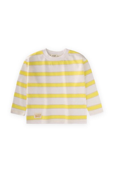 Cigit Striped Transitional T-Shirt 1-10 Years Old Yellow Mink Striped