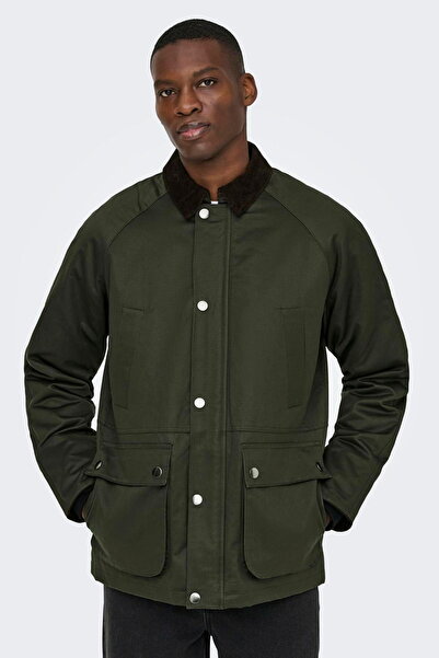 ONLY & Sons Erkek Su Itici Waxed Yaka Detayli Ceket