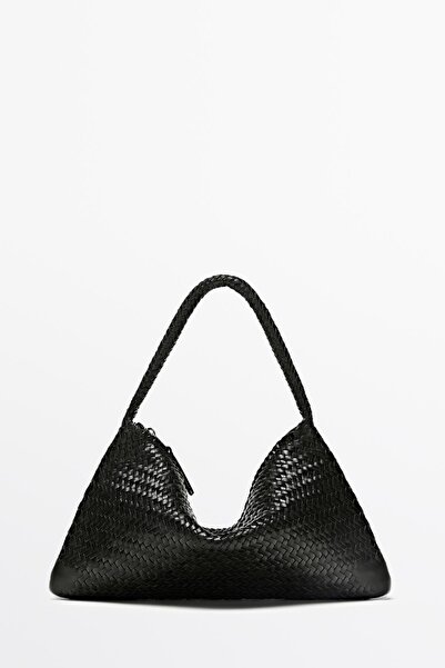 Massimo Dutti Küçük örgülü deri omuz çantası