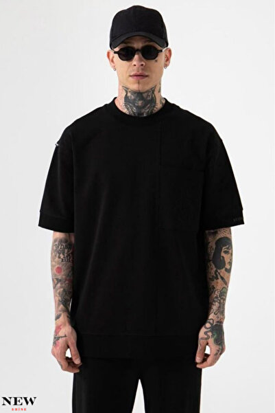 New Shine تي شيرت غير مطبوع للجنسين مقاس كبير