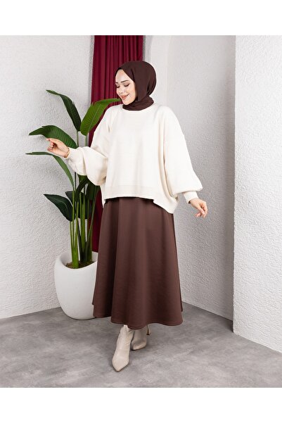 Sfg Life Moda Women's Crew Neck and Balloon Sleeve Knitwear Oversized Sweater