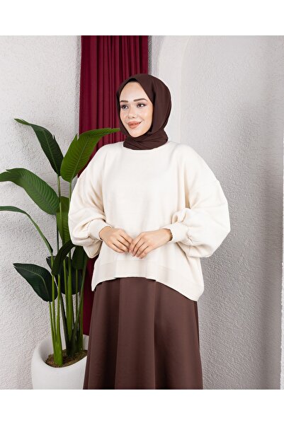 Sfg Life Moda Women's Crew Neck and Balloon Sleeve Knitwear Oversized Sweater