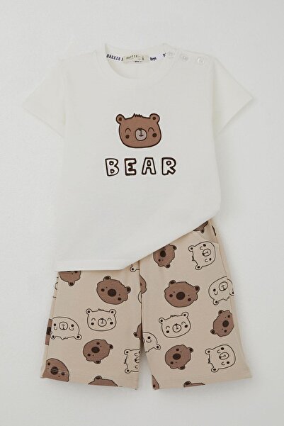 Breeze Baby Boy Shorts Set Cute Teddy Bear Printed 9 Months-3 Years, Ecru