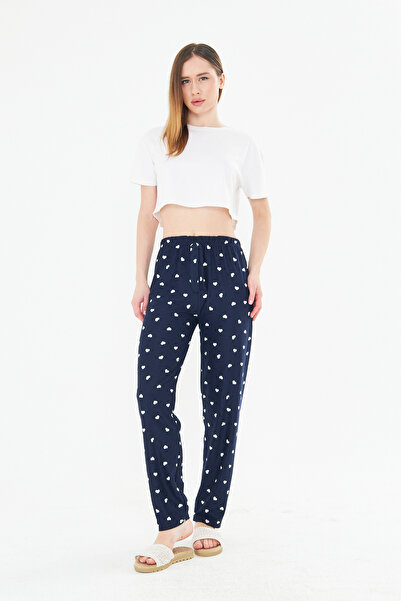 masso Navy Blue White Heart Ayan Suede Sweatpants