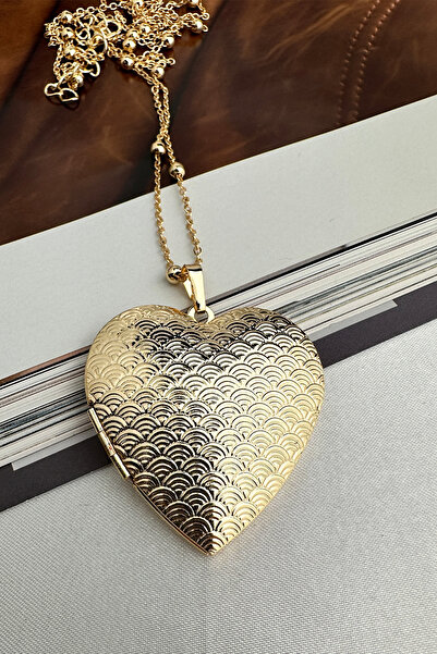 Modex Patterned Openable Lid Heart Necklace (68cm)