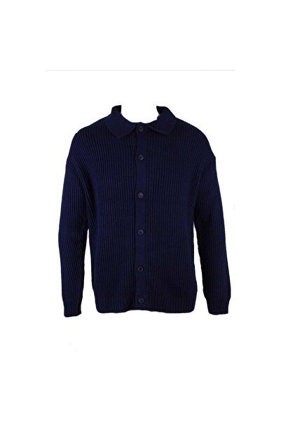 trender Peter Pan collar Button Navy Blue Men's Sweater 17306