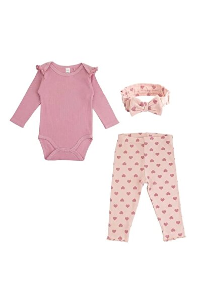 ELITECOMMERCEMARKET Set 3 Piese din Bumbac cu Body Colanti & Panglica Par Roz...