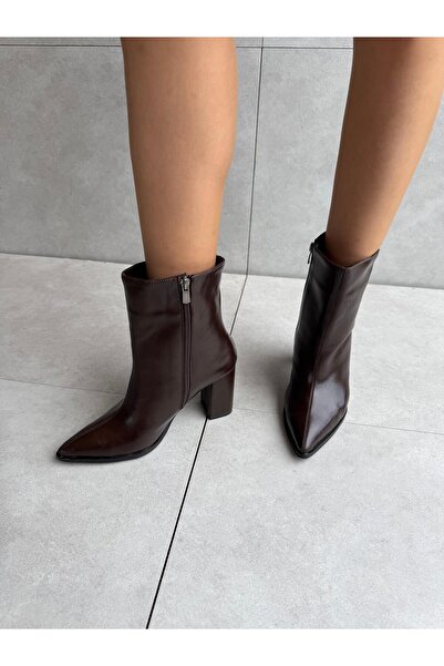 Elvinin Tarzı Bally Bitter Brown Wrinkled Patent Leather Heeled Women's Shoes