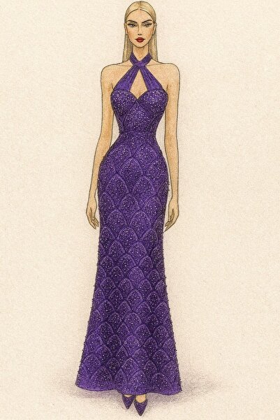 New Moon فستان تطاريز لول لون موف مع وشاح جورجيت