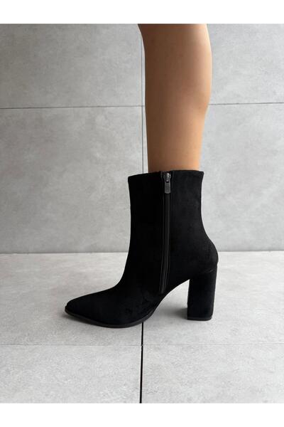 Elvinin Tarzı Bally Black Suede Heeled Women's Shoes