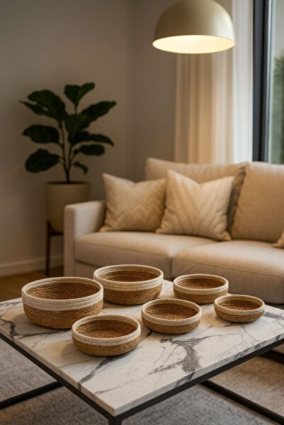 Funny Life Σετ 6 τεμαχίων Καλάθι οργάνωσης πολλαπλών χρήσεων από ψάθα - Ψάθιν...