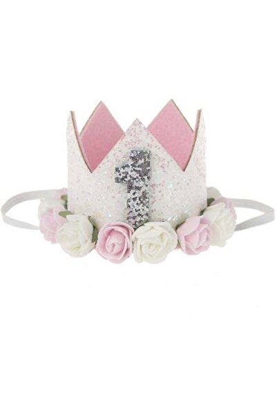 Generic 1st Birthday Party Glittery Crown Headband Gold/Pink/Yellow