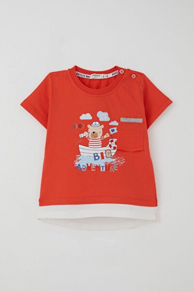 Breeze Baby Boy Shorts Set Cute Captain Teddy Bear with Printed Pocket Details 9 Months-3 Years, Pomegranate Flower