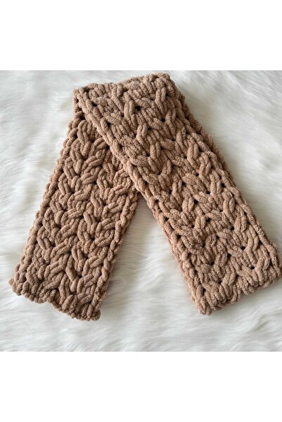 A&D HANDMADE Hand Knitted Puffy Plush Milk Coffee Scarf 200 cm