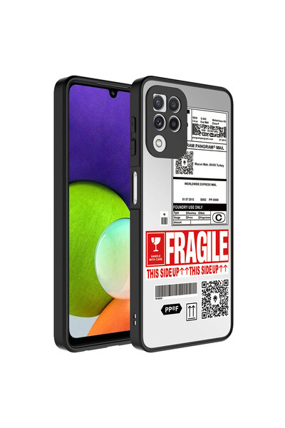 zore Galaxy A22 4g Case Mirrored Pattern Camera Protected Shiny Asma Mirror Cover - Fragile