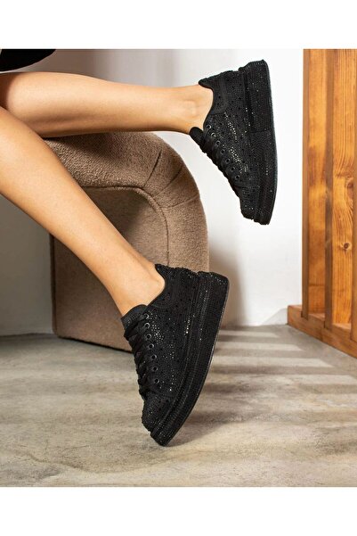 dabab shoes Stella Women's Black Stone Sparkling Platform Sneakers Sports Shoes