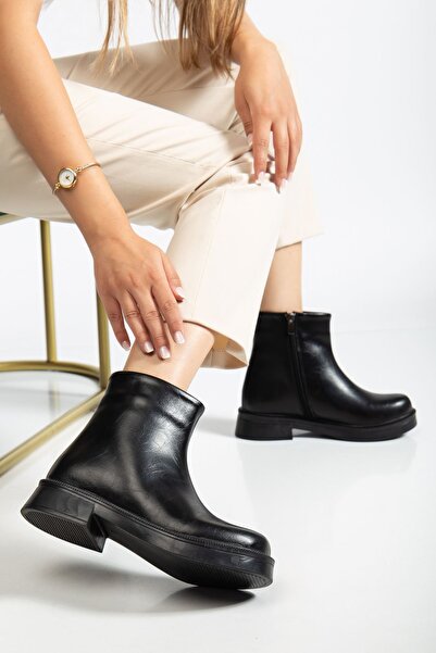 Zerenyus ZRİN-3033 Premium Μαύρες Γυναικείες Μπότες με ζαρωμένο λουστρίνι με φερμουάρ