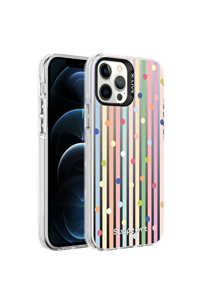 zore حافظة صلبة فضية منقوشة متوافقة مع هاتف iPhone 12 Pro - نقطية