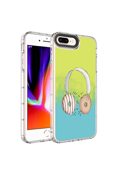 zore iPhone 7 Plus Case Camera Protected Colorful Patterned Hard Silicone Asma Horn Cover - No14