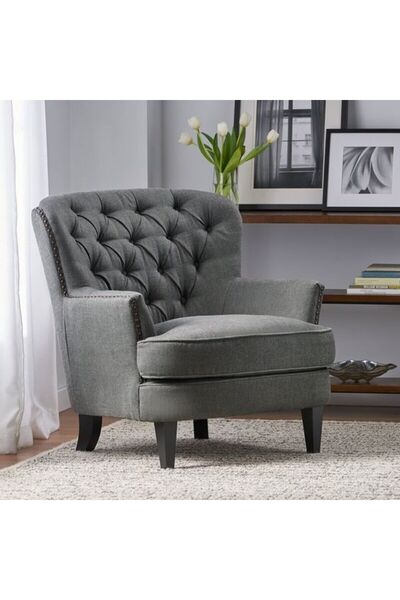 homejoyz | كرسي Celestial Curve - قماش كتان - رمادي