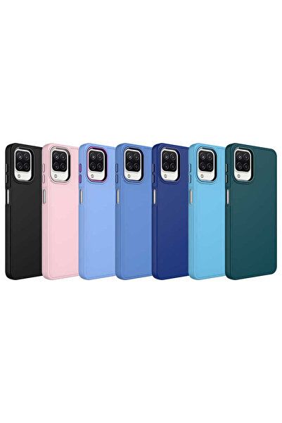 zore Galaxy A22 4g Case Silicone Asma Luna Cover with Metal Frame and Button Design - Lilac