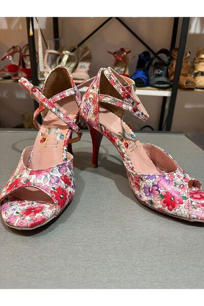 bitangosu حذاء رقص التانغو والصالونات بطول 8.5 سم بنمط الزهور الحمراء – فلور ...