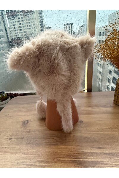 Blotch Women's Lined Beanie with Pearl Detail Covering the Ears, Cream Tail Detail, Plush Pompom Beanie