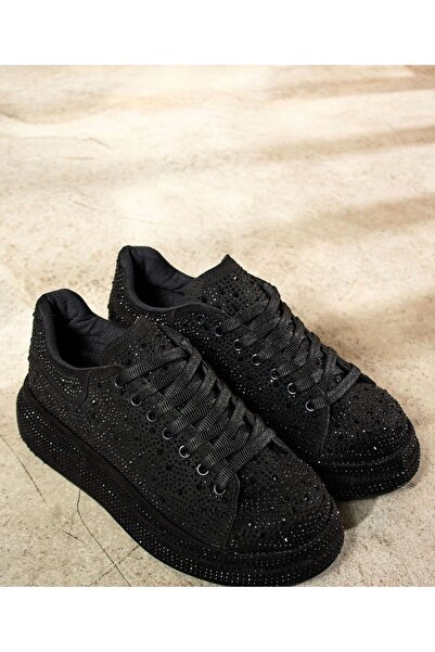 dabab shoes Stella Women's Black Stone Sparkling Platform Sneakers Sports Shoes