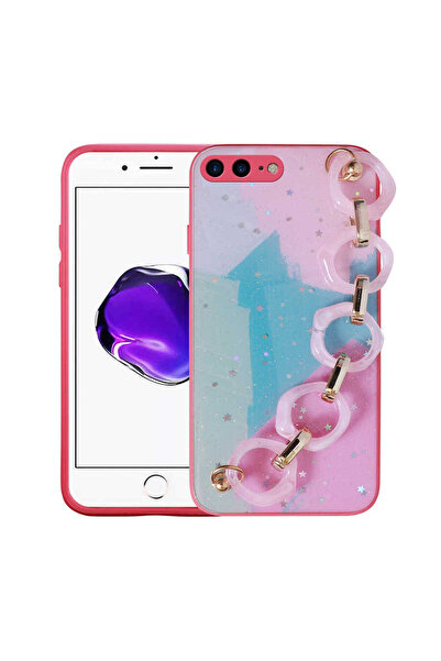 zore iPhone 8 Plus Case Glitter Patterned with Hand Strap and Holder Asma Els...