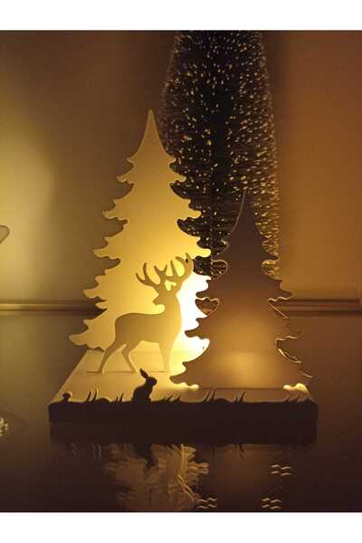 smilechild Yılbaşı Led mum Aydınlatmalı Ağaçlar ve Geyik 16*13 CM 1 ADET LED ...