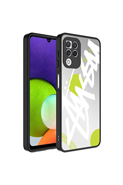 zore Galaxy A22 4g Case Mirrored Pattern Camera Protected Shiny Asma Mirror Cover - Text