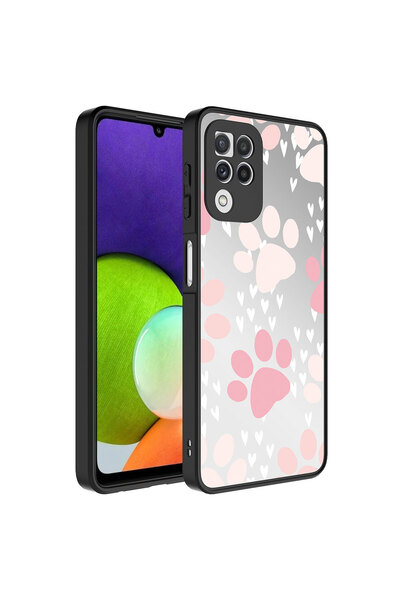 zore Galaxy A22 4g Case Mirrored Patterned Camera Protected Shiny Asma Mirror Cover - Pati