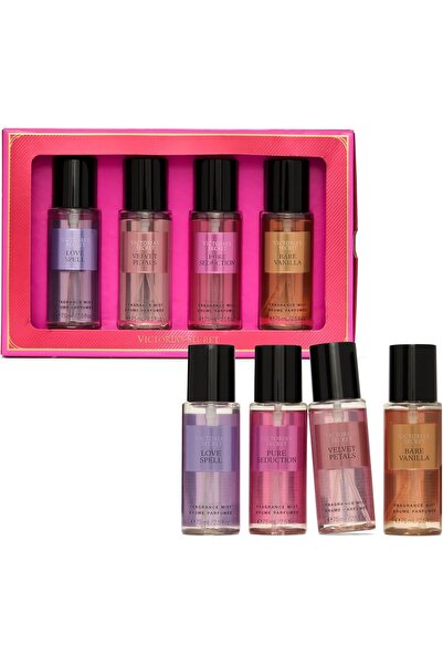 Victoria's Secret Fragrance Mist 4-Pack Travel Gift Set (Love Spell, Pure Seduction, Bare Vanilla, V