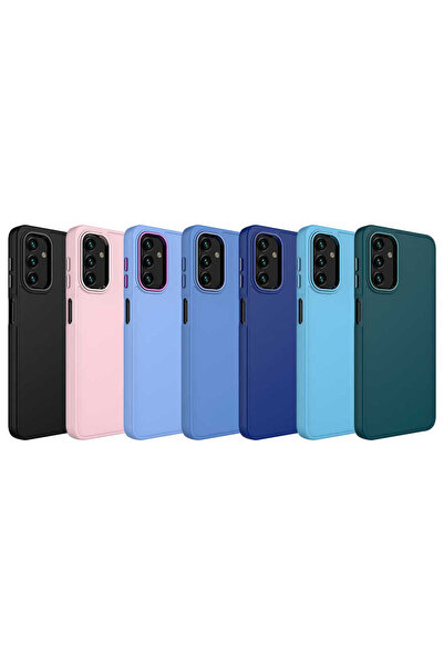 zore Galaxy A13 4g Case Silicone Asma Luna Cover with Metal Frame and Button Design - Sierra Blue