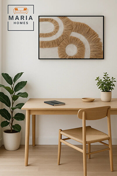 MARIA HOMES Natural Textured Abstract Wall Art – Modern Neutral Straw Design for Living Room & Bedroom-120*80CM