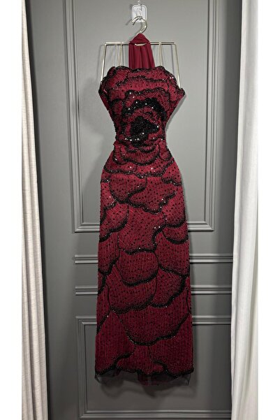 New Moon Ready-made fabric dress with beads and embroidery on winter suede ma...