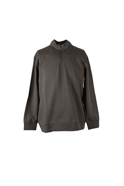 trender Diagonal Half Zipper 3 Thread Khaki Men's Sweatshirt 5470