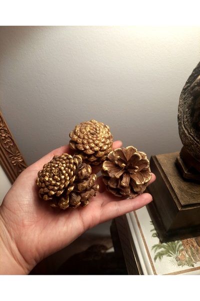 Pi Kitabevi Yılbaşı Çam Ağacı süsü büyük boy kozalak Gold Altın 8li paket