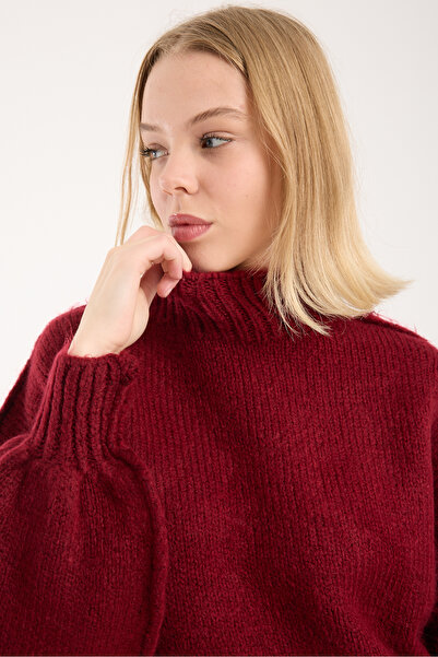 sumoda Yumoş Thread Backstitch Oversized Women's Sweater Mock Neck