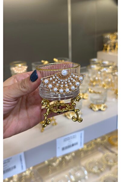 Vakıf home 6 Adet İncili Döküm Ayaklı Gold Yelpaze Model Lokumluk Drajelik Şe...