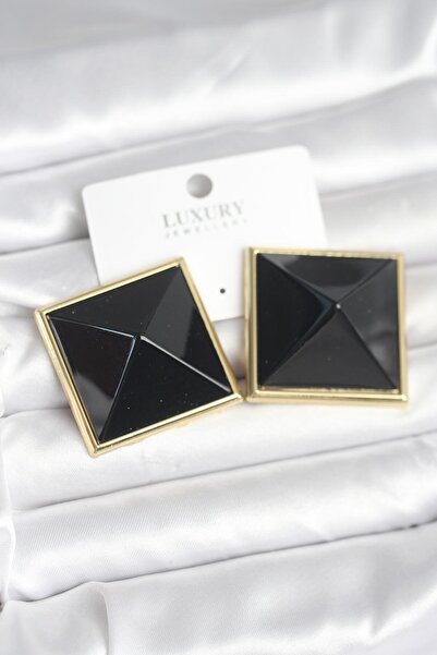 callerrons accessories Brass Gold Color Black Pyramid Model Women's Earrings ...