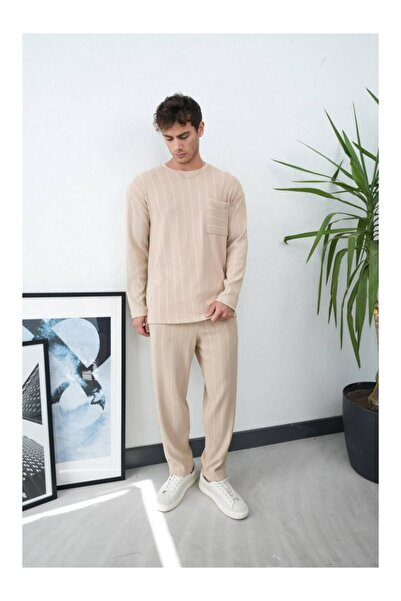 perasttesktil Men's Crew Neck Oversized Striped Sweatshirt