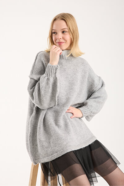 sumoda سترة نسائية من Yumoş ip قصة فضفاضة ياقة مرتفعة متوسطة الطول